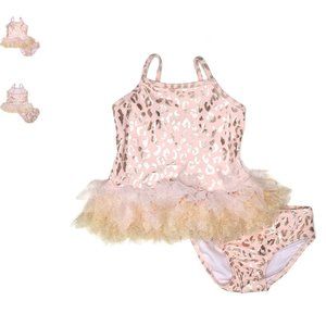 Kate Mack 585 Pink Shimmering Beauty 2 PC Metallic Leopard Print/tutu 12 month